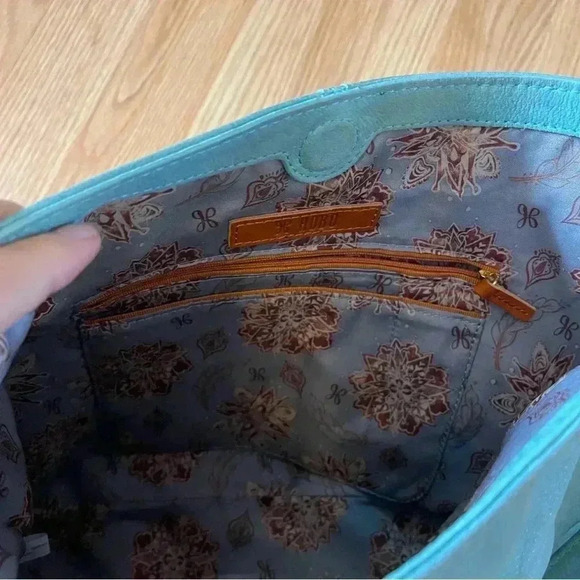 HOBO blue suede leather shoulder wrist bag with gold hardware removable straps - Picture 8 of 13